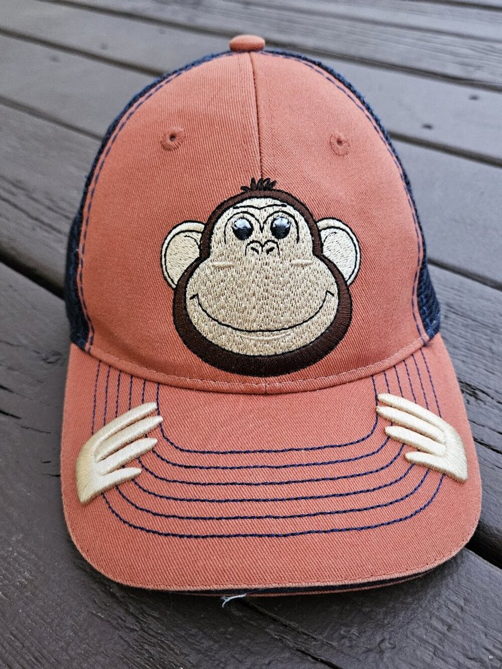 Costa Rica Tuanis Pura Vida Orange and Navy Blue Embroidered Monkey Hat
